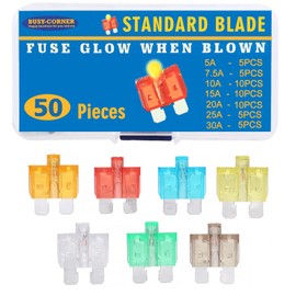 BUSY-CORNER 50 Piece Glow Fuse Standard Blade Automotive Fuse - Easy Identification, Smart Auto Glow When Blown