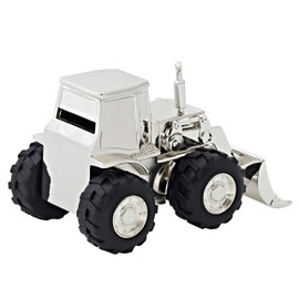 EDZARD Tractor Money Box (H 9 cm) Elegant Silver-Plated – Children's Money Box as Tractor Toy, Children's Piggy Bank, Savings Bank, Money Box for Boys – as Money Gift for Children, Men, Farmer
