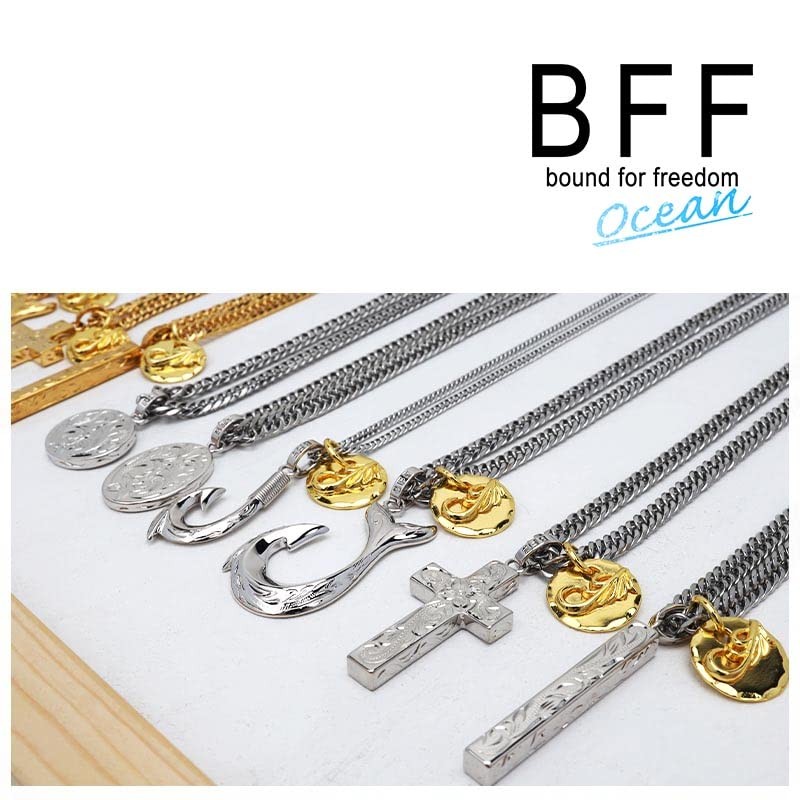 BFF Brand Coin Necklace, Double Curved, 6-sided Cut, Plumeria Maile