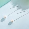 Pearl Stud Earrings for Women, 925 Sterling Silver Puller Long