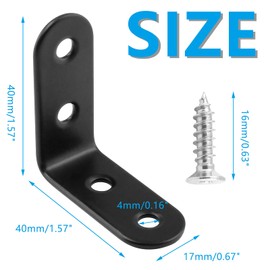 Bonsicoky 16Pcs L Bracket Right Angle Corner Brace, Stainless Steel 1.57 x 1.57 Inch Joint Right Angle, Black 90 Degree Shelf Bracket Shelf with Screws for Shelves, Wood Boxes, Furniture