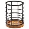 WILDMOS Utensil Holder for Kitchen Counter,Black Wire with Wooden Base Countertop Utensil Holder, Large Wooden Cooking Utensil Holder, Kitchen Utensil Organizer.