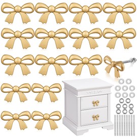 MorningRo 16 Pcs Gold Bow Drawer Knobs Matel Bow Knobs for Dresser Vintage Dresser Handles Pulls Decorative Drawer Handles for Home Bedroom Kitchen Cabinets Hardware Cupboard (1.6 x 1 Inch)