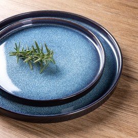 LeRatio Ceramic Dinnerware Sets for 4,Round Reactive Glaze Ceramic Plates and Bowls Set,Highly Chip and Crack Resistant | Dishwasher & Microwave Safe Dishes Set,Service for 4 (12pc)-Blue