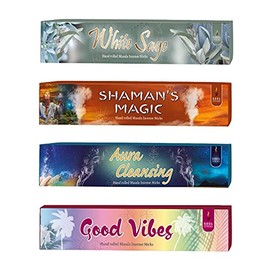 Soul Sticks Hand-Rolled Incense Sticks Variety 4 Pack | 100% Natural Masala Incense Organic Home Fragrance Agarbatti | 15 Grams Per Pack - 60 Grams Total (Cleansing)
