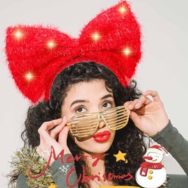 Firuilo Light UP Christmas Headbands Led Red Bow Hairbands Xmas Bowkot Hair Accessories Head Hoops for Christmas Party Holiday Favors Elves Party Decoration(B-Red, One Size)