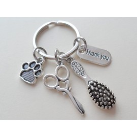 JewelryEveryday Pet Grooming Appreciation Keychain, For Animal Groomer, Key Chain with Paw, Brush Scissors Charm, and Thank You Tag