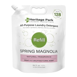 Heritage Park All-Purpose Spring Magnolia Floral Scent, pH-Neutral Laundry Detergent - Stain-Fighting Enzymes, Ultra Concentrated (64 fl oz Refill)