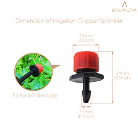 BEADNOVA Drip Irrigation Emitters 50 Pcs Irrigation Drippers 360 Degree System Emitters Sprinklers Drippers for Drip 1/4 Inch Tube Gardening (Red)