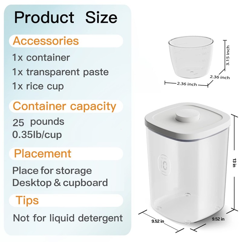 LivLab 20-25 lbs Rice Dispenser,10.5 Qt/10 L/22-25 lbs Rice Container