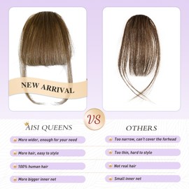 Bangs Hair Clip in Bangs Real Human Hair Extensions Fake Bangs Fringe with Temples Wispy Bangs Hair Extensions for Women Clip Curved Bangs for Daily Wear (Wispy Bangs,Light Brown)