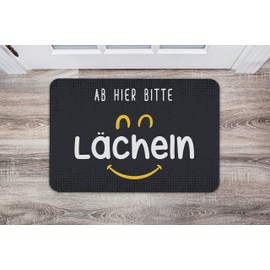 Tassenbrennerei Door Mat Inside with Saying "Ab Hier Bitte lächeln - Türmatte lustig - waschbar - Deutsche Qualität - Motivation [German Language]