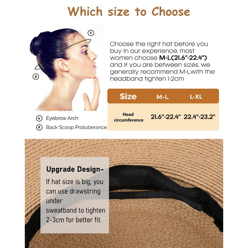 FURTALK Womens Sun Straw Hat Wide Brim UPF 80 Summer