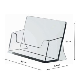 ogoPLUS Business Card Stand Landscape Format Transparent Polystyrene - Sturdy Business Card Holder for Counter, Office, Reception and Cash Area - Ideal for Presenting Business Cards