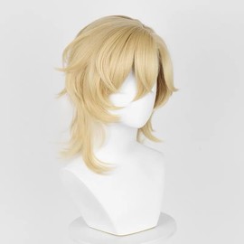PRIOUTZ Costume Wigs for HSR Aventurine Cosplay Wig 40cm Anime Party Blonde Side Part Synthetic Hair