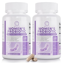 BBEEAAUU Probiotics for Women pH Balance with Lactobacillus & Prebiotics & Collagen & Cranberry Womens Probiotic, for Digestion* & Immunity*, Gluten Free, Shelf Stable 120 Capsules, 2 Pack