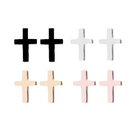 Dreuyet 4 Pairs Cross Stud Earrings Sets for Women Men Minimalist Stainless Steel Tiny Cross Stud Earrings Gold Silver Black Planted Cross Studs Earrings Faith Jewelry (4 Cross)
