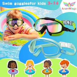 AzureWings 2 Pack Swim Goggles for Kids, No Leak Anti-Fog Anti-UV Swimming Goggles for Boys Girls Children 3-14 (Camo Mir-Black & Blue Green)