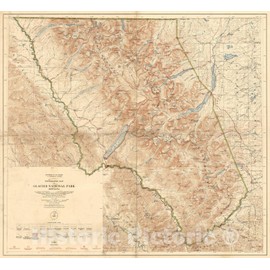 Historic Map - Topographical Map of Glacier National Park Montana, 1914, U.S. Geological Survey - Vintage Wall Art 18in x 16in