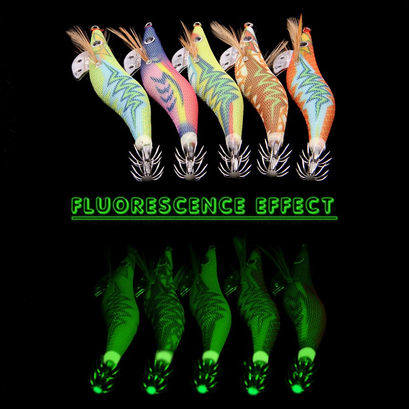 Fishing Squid Lures Kit 10pcs Luminous Squid Jig Shrimp Lure