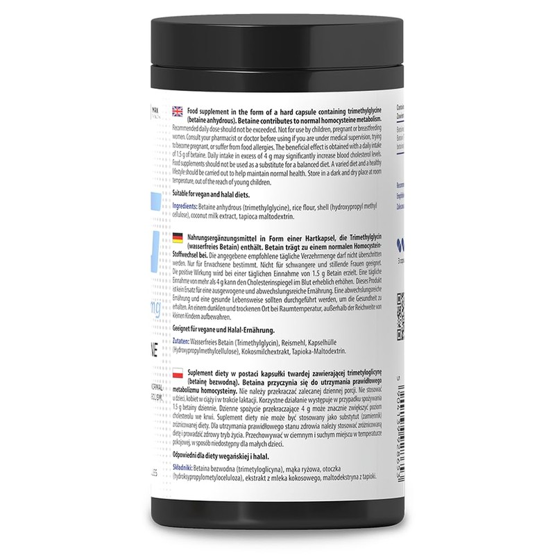 SKILL Nutrition TMG Trimethylglycine, 1500mg - 180 vegan caps