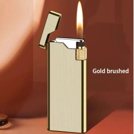The Vintatge Lighter Premium Soft Flame Butane Lighter - Sophisticated Flint wheel Pocket Lighter - Gold Brushed