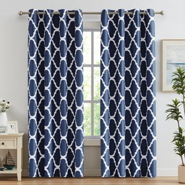 Melodieux Navy Blue Moroccan Room Darkening Blackout Grommet Curtains 84 Inches Long for Living Room Bedroom, 52" W x 84" L, 2 Panels