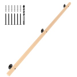 8 FT Wood Handrails for Indoor Stairs, Wall-Mounted Staircase Handrails for Indoor Outdoor Stairs, Non-Slip Stair Railing Indoor for Kids, Elderly, Pregnant Women, Disabled