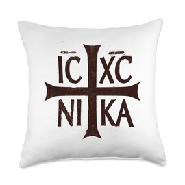 Holy Eastern Christian Orthodox Cross Christogram IC XC NIKA Throw Pillow
