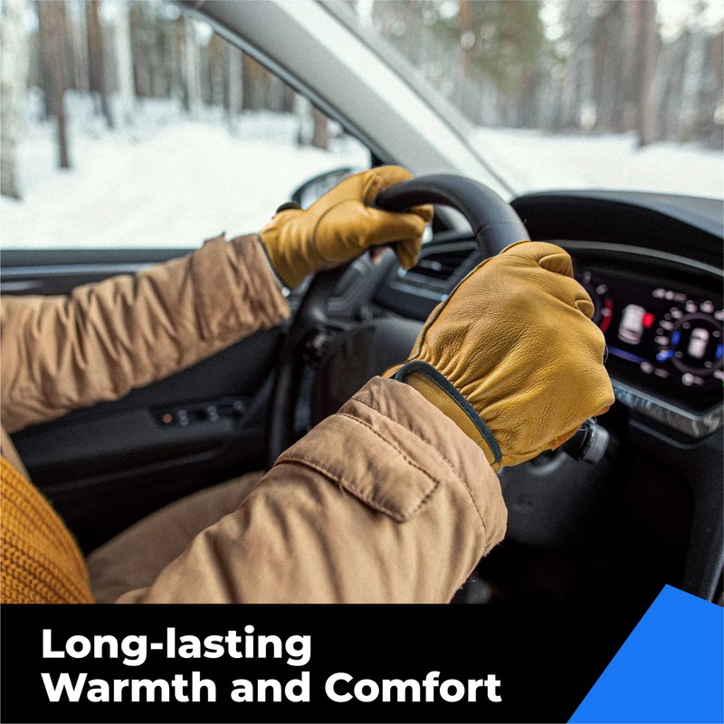 Winter Leather Work Gloves, Warm Thinsulate Lining for Cold Weather