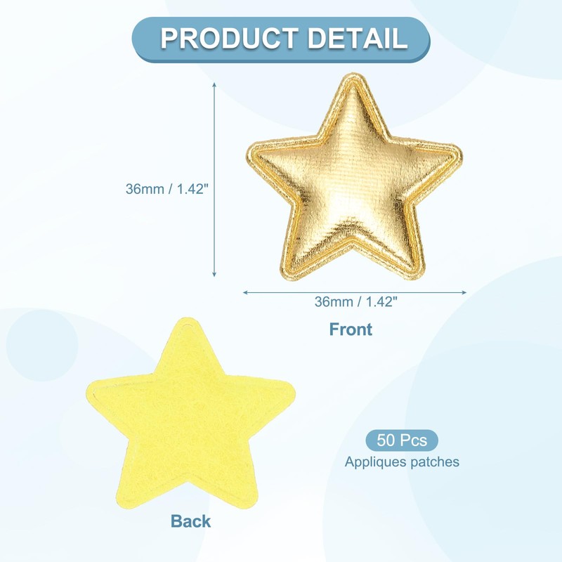 PATIKIL 50Pcs Star Appliques Sew on Patches, Shiny Star Embellishment