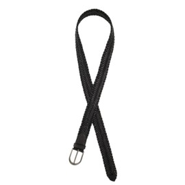 Ulla Popken Women's Genuine Leather Braided Metallic Buckle Belt, black