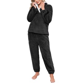HEEKPEK Fluffy Pajamas Set for Women Soft Fuzzy Pajamas Fleece Pj Pants Warm Plush Comfy Sleepwear Loungewear for Winter