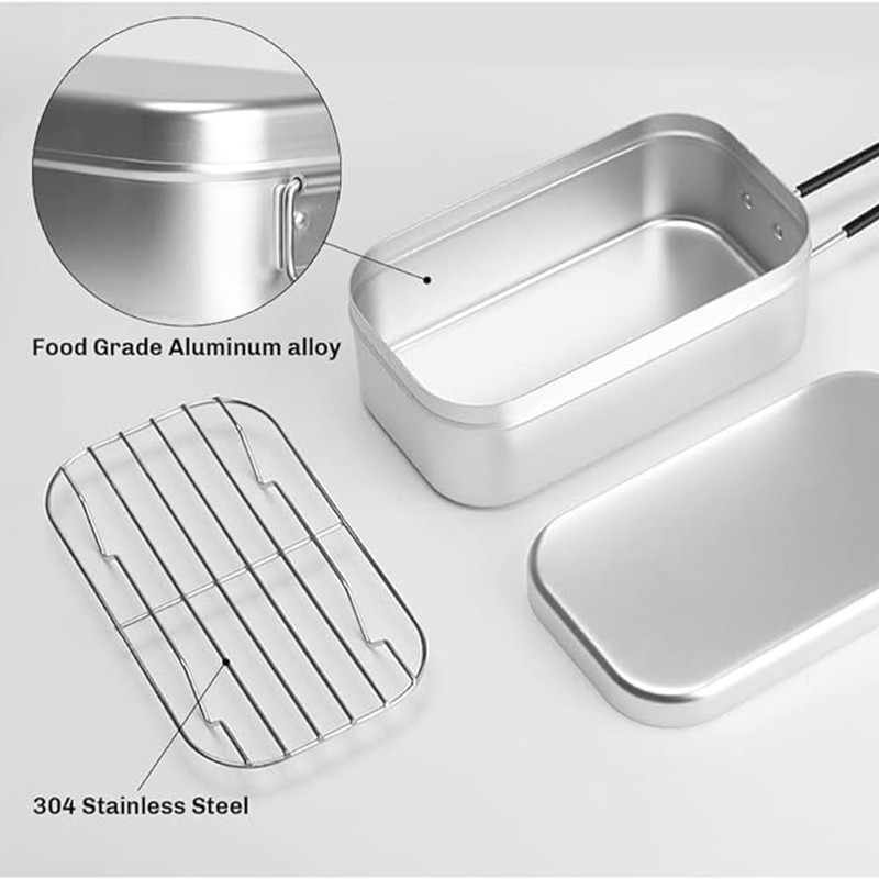 Camping Cookware Mess Kit Bento Lunchbox Fast-Heating Metal Camping Bowl