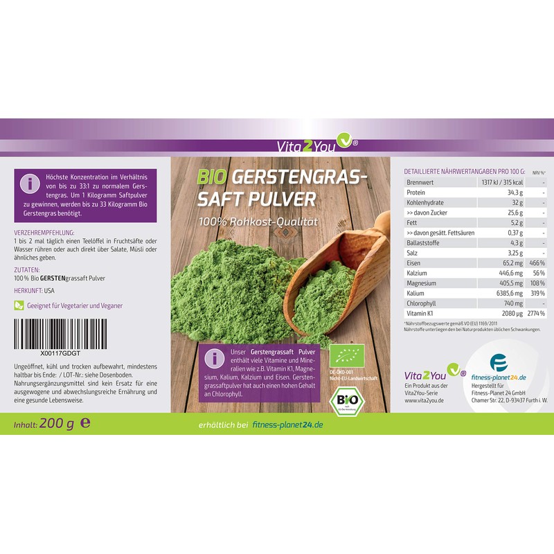 Bio Gerstengrassaft Pulver 200g - 100% Rohkost Qualität - echtes