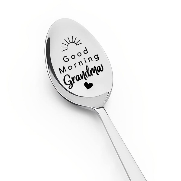 Birthday Mother's Day Gifts for Grandmother Grandma Gifts from Grandson Granddaughter Good Morning Grandma Spoon for Nana Nanny Coffee Tea Spoons Engraved