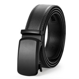 JASGOOD Men Leather Ratchet Belt with Adjustable Automatic Slide Buckle for Men Dress Suits,Black