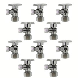 REVALVED Angle Stop Valve 5/8" OD (1/2" Nominal) Compression x 3/8" OD Compression- Chrome Plated Brass ¼ Turn Angle Valve For Water Pipes, Toilets, Sinks- Lead-FreeWater Shut Off Valve, 10 Pack