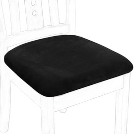 PiccoCasa Dining Chair Seat Covers with Ties, Velvet Soft Chair Seat Cover Stretchable - Dining Chair Covers for Kitchen Wedding Hotel, Removable Washable Black Chair Covers Set of 4