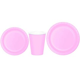 Baxters Party Bundles Bulk, Classic Pink, 96 Count 9 Inch Round Paper Plates, 96 Count 9 Ounce Hot/Cold Paper Cups, 96 Count 7 Inch Round Paper Plates, Pack Contains 288 Pieces