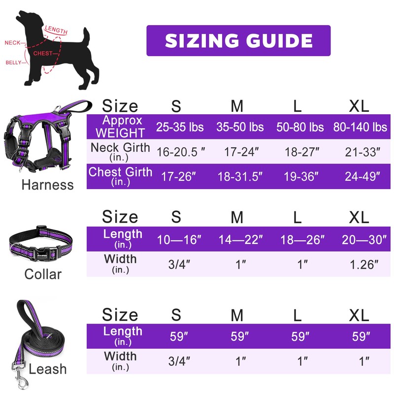 WINSEE Pet Harness Collar and Leash Set, All-in-one Reflective Dog