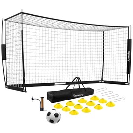 Portable Soccer Goal, Detachable 12x6 FT Soccer Goals Net for Backyard, Quick Setup Training Equipment with 1 Carry Bag, 1 Football, 12 Training Cones (Black)