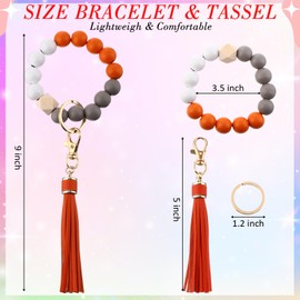 Kigeli 6 Pcs Wood Key Ring Bracelet Portable Car Keychain Holder Wristlet Keychain Wood Women Beaded Bangle Chain with Tassel(Fresh Color)