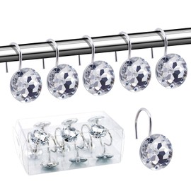 BEAVO Acrylic Fashion Decorative Home Rolling Transparent Shower Curtain Hooks Rhinestones Bathroom Bath Baby Room Bedroom Living Room Decor Set of 12 Rings (Transparent)