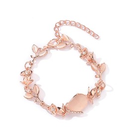 Inateannal Opal Bracelet Rose Gold Plated Leaf Crystal Bracelet Vintage Hand Chain Bracelet Jewelry for Women and Girls