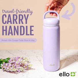 Ello Cooper Twist Stainless Steel Water Bottle with Cup Lid, Leak-Proof, Double Walled and Vacuum Insulated, Integrated Carry Strap, Dishwasher Safe, Antigua