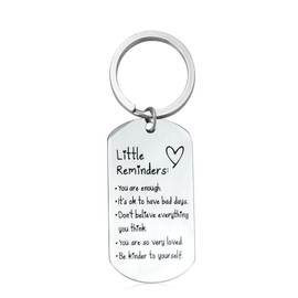 Little Reminders Keychain Inspirational Affirmation Key Chain Gift for Women Men, "You Are Enough" Motivational Keyring (Silver)