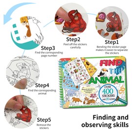 Kalysky Find The Animal Sticker Book, Sticker Book for Kids, Include 20 Theme, Over 400 Animal Stickers for Kids, Toddler Educational Toys