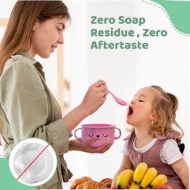 Unbreakable Bowls for Babies & Toddlers with Spoon and Lid, Eco-Friendly Wheat Straw, Stay Put Suction, BPA-Free, Microwave & Dishwasher Safe, Lightweight, No Odor or Soap Taste (Blue&White)