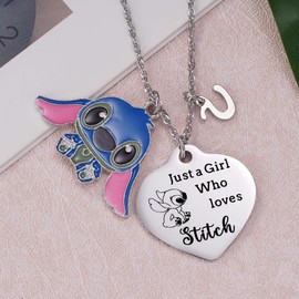 Stitch Gifts, Letter U Initial Stitch Necklace for Daughter/Granddaughter/Niece, Lilo and Stitch Stuff Jewelry Gift for Birthday Christmas Valentines Day